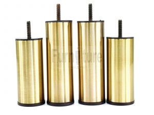 4 Metal Furniture Legs Round Brushed Brass Feet 120 & 150mm High Sofa Chair Beds