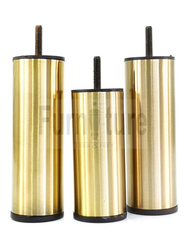 4 Metal Furniture Legs Round Brushed Brass Feet 120 & 150mm High Sofa Chair Beds - Image 3