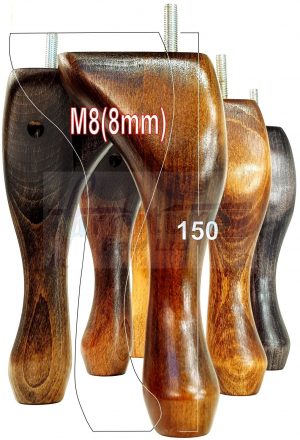 4 Queen Anne Wood Chair Legs 150mm High Replacement Furniture Feet Sofas M8(8mm)