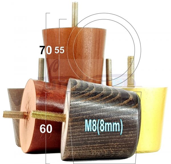 4 Replacement Turned Wooden Furniture Sofa Leg M8 Chair Settee Bun Feet 60mm High - Image 6