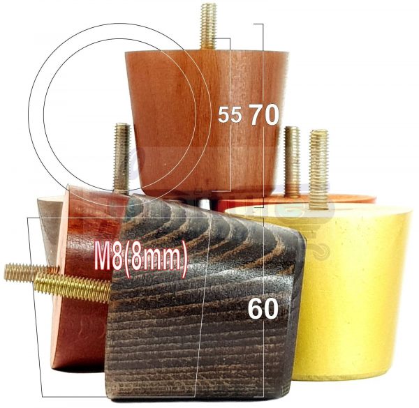 4 Replacement Turned Wooden Furniture Sofa Leg M8 Chair Settee Bun Feet 60mm High - Image 7