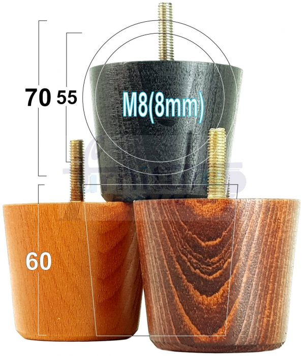 4 Replacement Turned Wooden Furniture Sofa Leg M8 Chair Settee Bun Feet 60mm High - Image 8