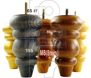 4 Replacement Turned Wooden Furniture Sofa Legs M8 Chair Settee Feet 155mm High