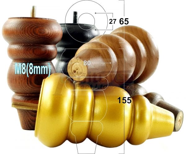 4 Replacement Turned Wooden Furniture Sofa Legs M8 Chair Settee Feet 155mm High - Image 2