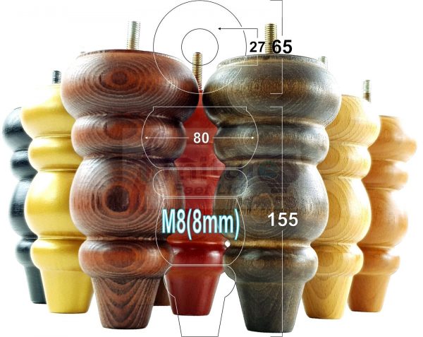 4 Replacement Turned Wooden Furniture Sofa Legs M8 Chair Settee Feet 155mm High - Image 6