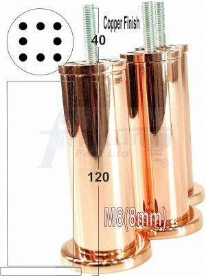 4 Round Tube Rose Gold Feet Metal Copper Furniture Legs 125mm High M8