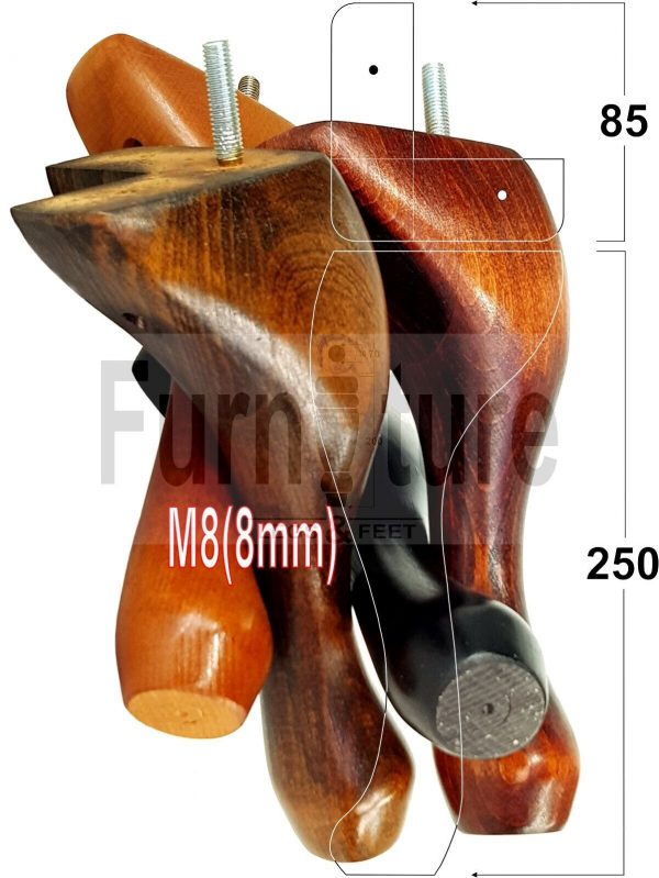 4 Replacement Traditional Queen Anne Furniture Legs 250mm High Sofa Chair Beds - Image 7