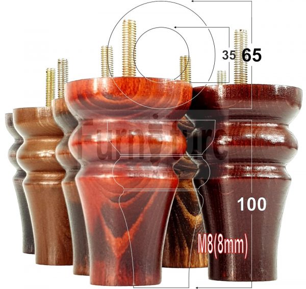 4 Replacement Wood Furniture Settee Sofa Legs M8 Chair Stool Bed Feet 100mm High