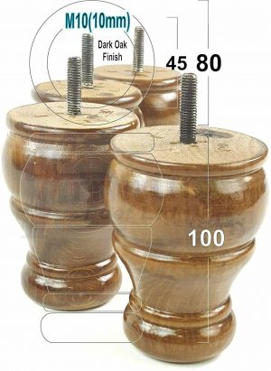 4 SOLID WOOD BUN FEET DARK OAKTURNED WOOD FURNITURE LEGS  SOFA CHAIR STOOLS M10