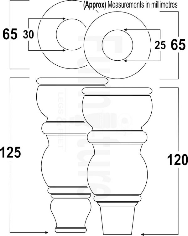4 Slipper Cup Turned Wood Furniture Legs M8 Replacement Chair Feet Couch 165mm - Image 2