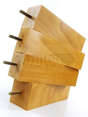 4 Square Wood Legs Replacement Block Furniture Feet 100 - 240mm High M8 Oak