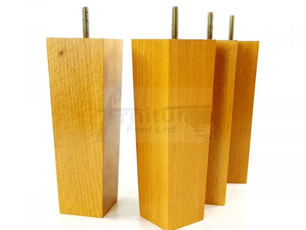 4 Square Wood Legs Replacement Block Furniture Feet 100 - 240mm High M8 Oak - Image 2