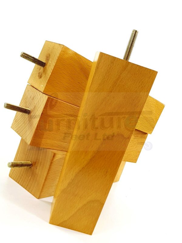 4 Square Wood Legs Replacement Block Furniture Feet 100 - 240mm High M8 Oak - Image 4
