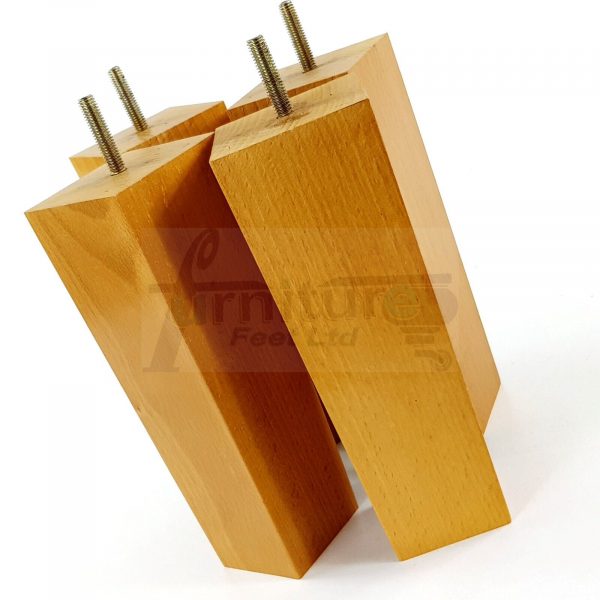 4 Square Wood Legs Replacement Block Furniture Feet 100 - 240mm High M8 Oak - Image 6