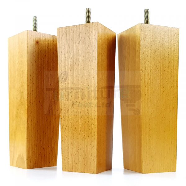 4 Square Wood Legs Replacement Block Furniture Feet 100 - 240mm High M8 Oak - Image 8