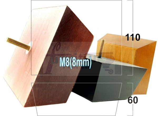 4 Square Wood Sofa Legs 60mm High Replacement Furniture Feet Chairs Cabinets M8