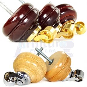 4 Turned Bun Wood Furniture Sofa Chair Legs M8 Replacement Castor Feet 95mm High