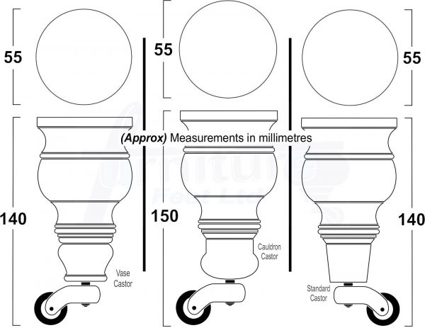 4 Turned Wood Castor Legs 150mm High Chair Beds Sofa Furniture Feet Dark Oak M8 - Image 9