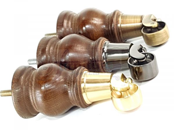 4 Turned Wood Castor Legs 150mm High Chair Furniture Feet Antique Brown M8(8mm) - Image 6
