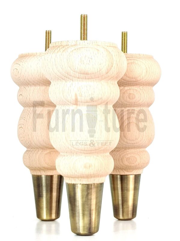 4 Turned Wood Furniture Feet Antique Brass Slipper Cup M8 Chair Sofa Legs 185mm - Image 3