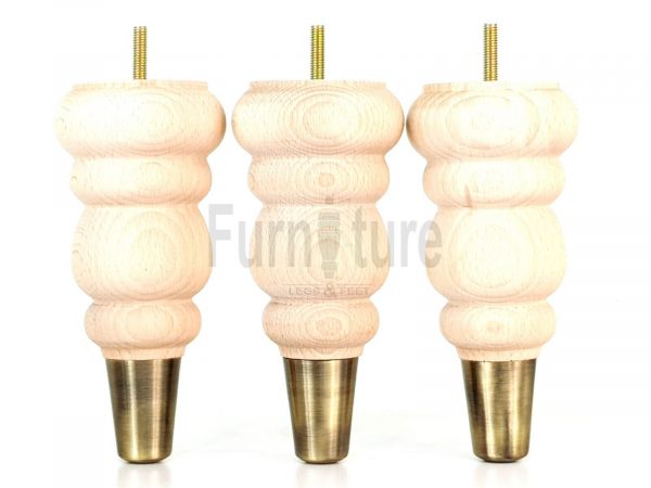 4 Turned Wood Furniture Feet Antique Brass Slipper Cup M8 Chair Sofa Legs 185mm - Image 4