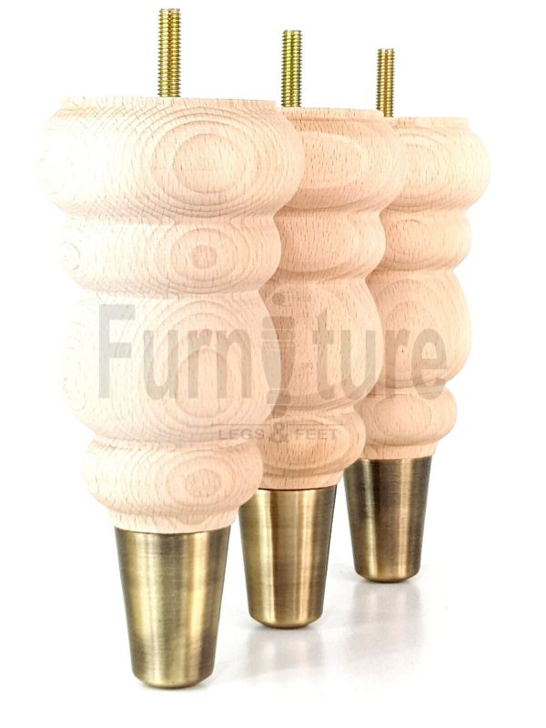 4 Turned Wood Furniture Feet Antique Brass Slipper Cup M8 Chair Sofa Legs 185mm - Image 5