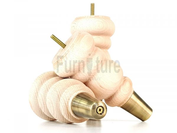 4 Turned Wood Furniture Feet Antique Brass Slipper Cup M8 Chair Sofa Legs 185mm - Image 6