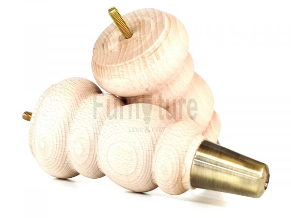 4 Turned Wood Furniture Feet Antique Brass Slipper Cup M8 Chair Sofa Legs 185mm - Image 7