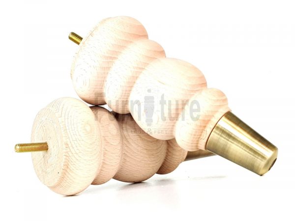 4 Turned Wood Furniture Feet Antique Brass Slipper Cup M8 Chair Sofa Legs 185mm - Image 8