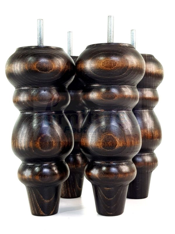 4 Turned Wood Repacement Furniture Leg Burnt Oak M8 Sofa Chair Settee Feet 200mm - Image 4