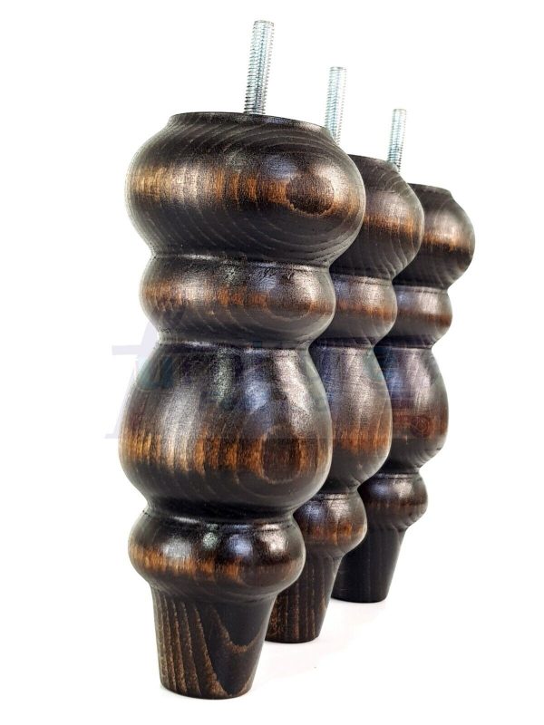 4 Turned Wood Repacement Furniture Leg Burnt Oak M8 Sofa Chair Settee Feet 200mm - Image 5