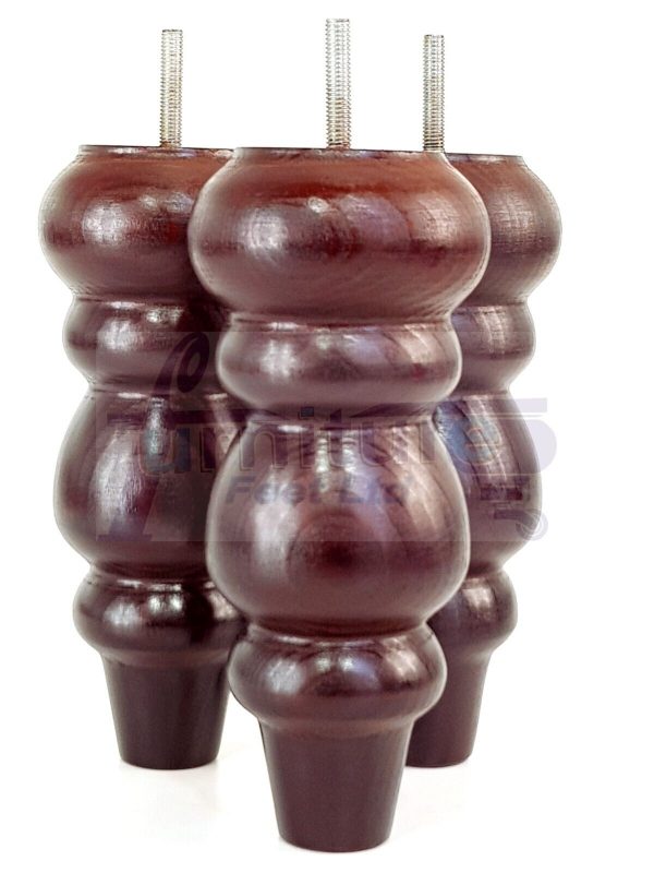 4 Turned Wood Repacement Furniture Legs Mahogany M8 Sofa Chair Settee Feet 200mm - Image 10