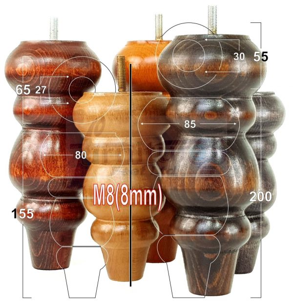 4 Turned Wood Repacement Furniture Legs Mahogany M8 Sofa Chair Settee Feet 200mm - Image 12