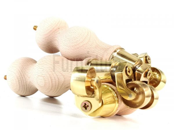 4 Turned Wooden Furniture Leg Brass Castor Wheel Raw Wood Bun Feet M8 195mm High - Image 6