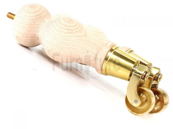 4 Turned Wooden Furniture Leg Brass Castor Wheel Raw Wood Bun Feet M8 195mm High - Image 8