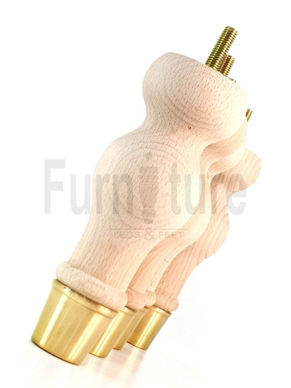 4 Turned Wooden Furniture Leg Brass Slipper Cup Raw Wood Bun Feet M8 160mm High - Image 11