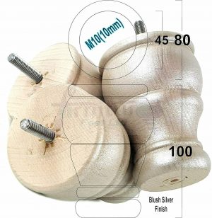 4 WOOD BUN FEET BLUSH SILVER TURNED FURNITURE LEGS  SOFA CHAIR FOOTSTOOL M10