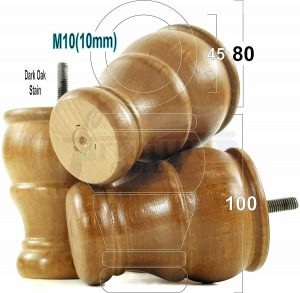 4 WOOD BUN FEET DARK OAK STAIN TURNED FURNITURE LEGS  SOFA CHAIR FOOTSTOOL M10
