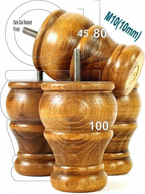 4 WOOD BUN FEET DARK OAK WASHED TURNED FURNITURE LEGS  SOFA CHAIR FOOTSTOOL M10