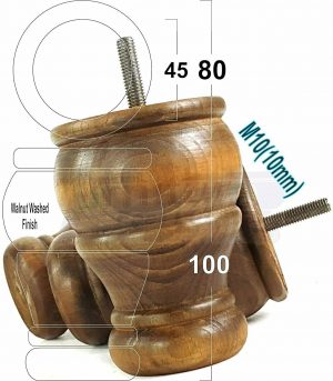 4 WOOD BUN FEET DARK WALNUT WASH TURNED FURNITURE LEGS SOFA CHAIR FOOTSTOOL M10