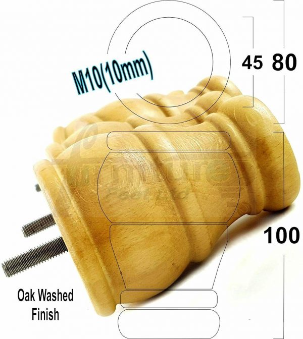 4 WOOD BUN FEET OAK WASHED TURNED FURNITURE LEGS  SOFA CHAIR FOOTSTOOL M10