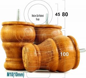 4 WOOD BUN FEET TURNED FURNITURE LEGS MEDIUM OAK WASH  SOFA CHAIR FOOTSTOOL M10