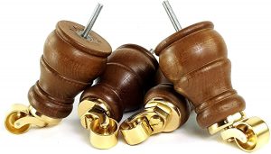 4 Wooden Brass Castor Furniture Legs Dark Oak Stain Feet Settes Chair Sofa Footstool M8