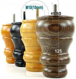 4 WOODEN FURNITURE LEGS M10 REPLACEMENT BUN FEET 125mm HIGH MULTIPLE COLOURS