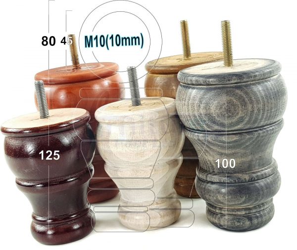 4 WOODEN FURNITURE LEGS M10 REPLACEMENT BUN FEET 125mm HIGH MULTIPLE COLOURS - Image 10
