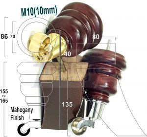 4 WOODEN FURNITURE LEGS M10 REPLACEMENT FEET 2 WITH CASTORS 155mm HIGH MAHOGANY