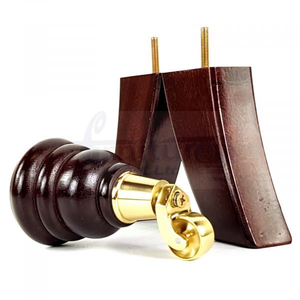 4 WOODEN FURNITURE LEGS M10 REPLACEMENT FEET 2 WITH CASTORS 155mm HIGH MAHOGANY - Image 10
