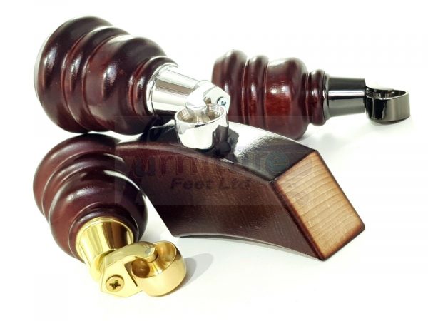 4 WOODEN FURNITURE LEGS M10 REPLACEMENT FEET 2 WITH CASTORS 155mm HIGH MAHOGANY - Image 3