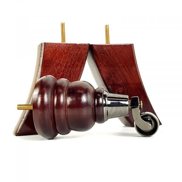 4 WOODEN FURNITURE LEGS M10 REPLACEMENT FEET 2 WITH CASTORS 155mm HIGH MAHOGANY - Image 8