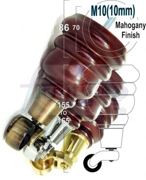 4 WOODEN FURNITURE LEGS M10 REPLACEMENT FEET WITH CASTORS 155mm HIGH MAHOGANY